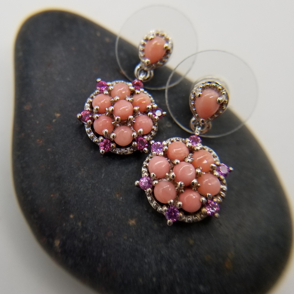 Oregan, Peach Opal, Orissa Garnet. Earrings.